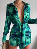 Summer Dress Fashion Temperament Commuter Shirt Printing Hollow Sexy Package Hip Skirt Office Women's Top Dresses