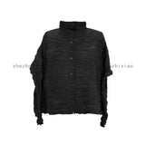 Folded Women's Clothing 2025 New Short Coat Women's High-End Design Feeling Long Sleeve Collar Wrinkles Cardigan