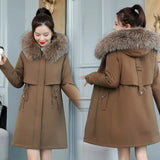 2021 Fashion Long Winter Coat Women Clothing Wool Liner Hooded Parkas Slim With Fur Collar Warm Winter Jacket
