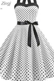 Polka Dot Halter Vintage Dress 50s 60s Gothic Pin Up Rockabilly Dress Robe Femme Sexy Retro Party
