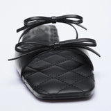 ZAR Brand Slippers Women Summer Luxury 2022 New Fashion One Word Buckle Bow Flat-Heeled Beach Sandals Plus Size 41