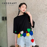 Designer Colorful Heart Patch Crop Top T Shirt Summer Short Sleeve Tees Oversized Tshirt Kawaii Cute Korean Fashion