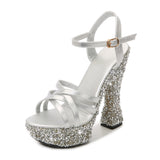 Zingj Korean Version Of The New Water Diamond Heel Summer New Ultra High Heel Open-Toe Sandal Women Hate Sky