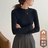 Standing Collar Solid Color Bottom Shirt Female Autumn Winter 2025 New White Inside The Design Sense Slim Hair Long Sleeve Jacket-Outfit