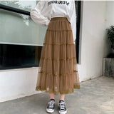 Zingj New Long Lace Layer Patchwork Mesh Skirt Over The Knee A Word Versatile Vertical Skirt Female Autumn-Outfit