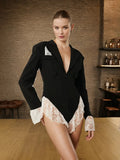 Fashion Jumpsuit Woman 2025 New Sexy V-Neck Lace Splicing High-Sensing Joint