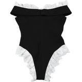 Black Lace Trim Off -Shoulder Bodysuit- Outfit