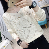 Zingj 2023 New Women's Loose V-Neck Hollowed-Out Thin Top Burst Sweater Knit Bottom Bat Shirt-Outfit