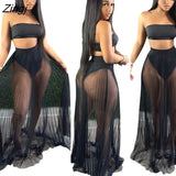Up Skirt Swimsuit Women 3 Piece Set Strapless Crop Tops Pants And Mesh Skirt Fashion Pleated Beach