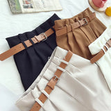 Office Lady 2022 Spring Women Shorts Solid Suits Shorts With Sashes Female With Pockets Casual Shorts Korean