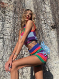 Women Knitted Shorts Set Casual Y2k Plaid Vest with Elastic Waist Stripes Shorts Summer Outfit for Party Club