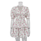 Zingj Flounce Floral Dress Short Sleeve Sexy A-Line Dress 2024 New Women's Wear-Outfit
