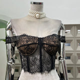 Spring Pop Pure Hot Girl Street Lace Lace Shoulder Clothes + Bows Solid Half Dress
