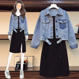 Zingj 2024 New Large Size Women's Denim Jacket Dress Two Suits Age Reduction Show Thin And Loose Tide-Outfit