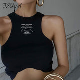 2021 Letter Print Crop Top Women Casual Summer Off Shoulder Black Basic Sexy White Ribber Fashion Tank Tops