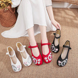 Zingj Women's Embroidered Shoes Single Shoes Flower Cloth Shoes Women's Cheongsam Shoes With Buckle White Red Black Shoes