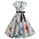 Women Summer Dress Vintage Floral Print Rockabilly Dress Robe Femme Sundress Vestidos 2022 Polka Dot Party