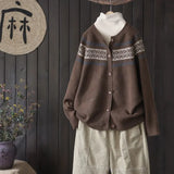 sleeves knitted cardigan jacquard sweater autumn winter new retro lazy style jacket