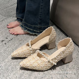 Zingj Small Fragrant Wind Thick Heel Single Shoes Women 2023 Evening Wind Pointed Hollow Single Shoes Elegant Temperament Shallow High Heels-Outfit