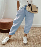Women Cotton Trousers Pocket Tight Slacks Women's
