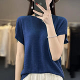 Zingj Line Of Clothing Worsted Short Sleeve Female Round Collar Loose Thin Bat Sleeve Vest Shirt Hollow Out Outside The Hair-Outfit
