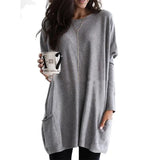 Autumn Pullover Casual Round Neck Long Sleeve Pocket T-shirt