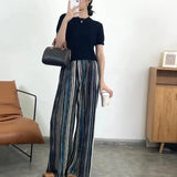 Folds 24 Summer New Fashion Commute Bohemian Striped Print Ice Silk Folded Leisure Broad