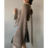 And Summer 2025 New Women's Temperamental Horn Sleeve Knitted Top With Sexy Bare Back