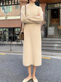 Vintage Long Knitted Dress Women Autumn Elegant Warm Black Sweater Dress Female Casual Bodycon Chic Fashion Y2k Dress