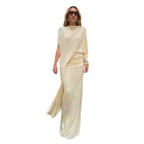 2025 New Women's Temperament Fashion Round Collar Loose Top Folded Dress