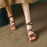 Back Zipper High Heel Sandals Women 2025 Summer New Word-Type Buckle With Retro Texture