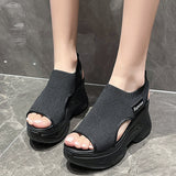 Zingj Weaving Thick-Soled Sandals For Women 2023 Summer Flying Weaving Fishmouth Slope Heels Sports Large-Size Casual Ladies