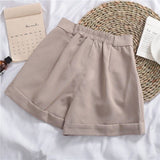 Elegant Wide-Leg Shorts Women Winter Leisure High Waist Mini Trousers Button Folds Korean Style Chic Trendy