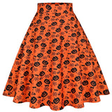 73-78 Winter Christmas Halloween Party Long Skirt A-Line Retro Vintage Gothic Floral Printed Big Swing Rockabilly