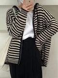 Hooded Striped Long Sleeve Knit Cardigan- Outfit