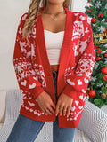 Shooting 2025 Autumn And Winter Christmas Deer Pocket Long Sleeve Cardigan Sweater Jacket Women's