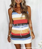 new women's drawstring color sling dress dress
