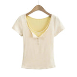 Zingj Trendy Women's Dress Is Sweet And Pure To Make Waves, Slim Short-Sleeved T-Shirt, Short-Style Navel Top + Small Suspenders
