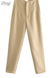 Women's Pants Beige Pencil High Waist Pants For Women Office Casual Elegant Woman Trousers Fashion Streetwear Summer