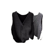 Solid Color Sleeveless Cardigan Knitted Vest 2024 Autumn And Winter New Style Folded Sweater Women's