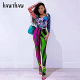 Women Autumn Striped Printed Slim High Waist Pencil Long Pants Leggings Bottoms 2021 Fall Clothes Wholesale