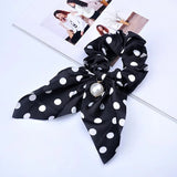 Chiffon Bowknot Silk Hair Scrunchies Women Pearl Ponytail Holder Hair Ties Hair Rope Rubber Bands Headwear Hair