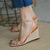 Zingj Summer Wedge Sandals Female Apricot High Heel With A Loose Cake Solid Color Hollow Sandals-Outfit