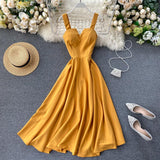 2021 Sexy V-neck Vintage Back Bandage Dress Women Summer Elegant Big Swing Long Party Dress Female Green Beach