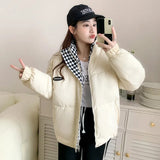 2024 Winter New Chess Board Down Cotton Clothes Female Loose BF Wind Collar Short Cotton-Padded Clothes Cotton-Padded Jacket And Thick Bread Clothes-Outfit