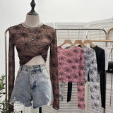 Spider-Web Yarn Velvet Perspective Bottom Shirt Dark T-Shirt T-Shirt Short Long-Sleeved T-Shirt Top
