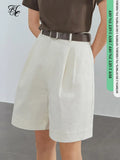 100% Cotton Casual White Denim Shorts Women Summer Sexy High Waist Shorts Jeans Female Vintage Belt Loose