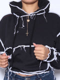 Sweatshirts Hooded Patchwork Pocket Women Fashion Casual Sportswear Drawstring Long Sleeve Loose Fall Winter