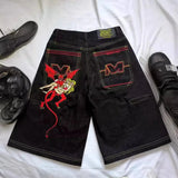 Pocket Embroidered Letter Print Jeans Men's Shorts Summer Vintage Super Wide-Legged Jeans 211-0-Outfit