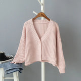 Long-sleeved Thick Line Sweater Women One Button Solid Color Lazy Simple Fashion Short Cardigan Sweater Female